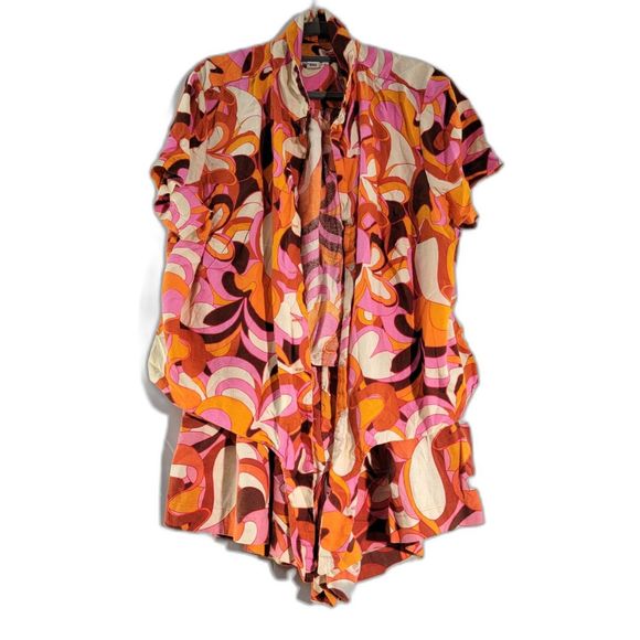 2 Pcs Ava & Viv Linen Blend 70’s Groovy Top & Bottom Orange Colorful Print XXL - Picture 2 of 10